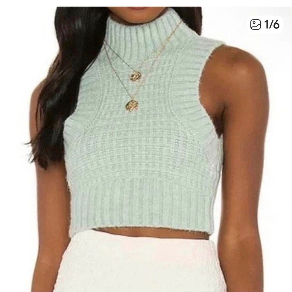 For Love And Lemons Light Green Knit Crop Top